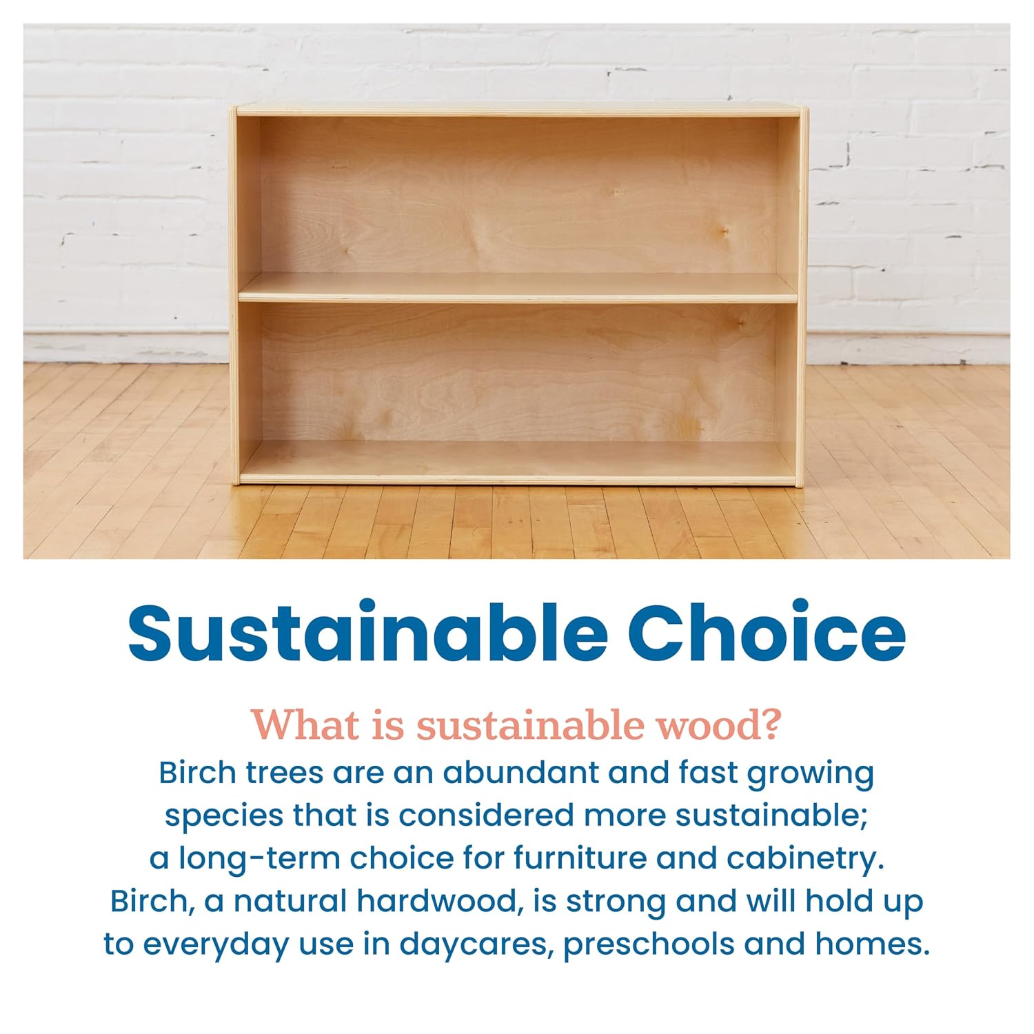 ECR4Kids Streamline 2-Shelf Single-Sided Storage Cabinet, 24in, Classroom Furniture, Natural