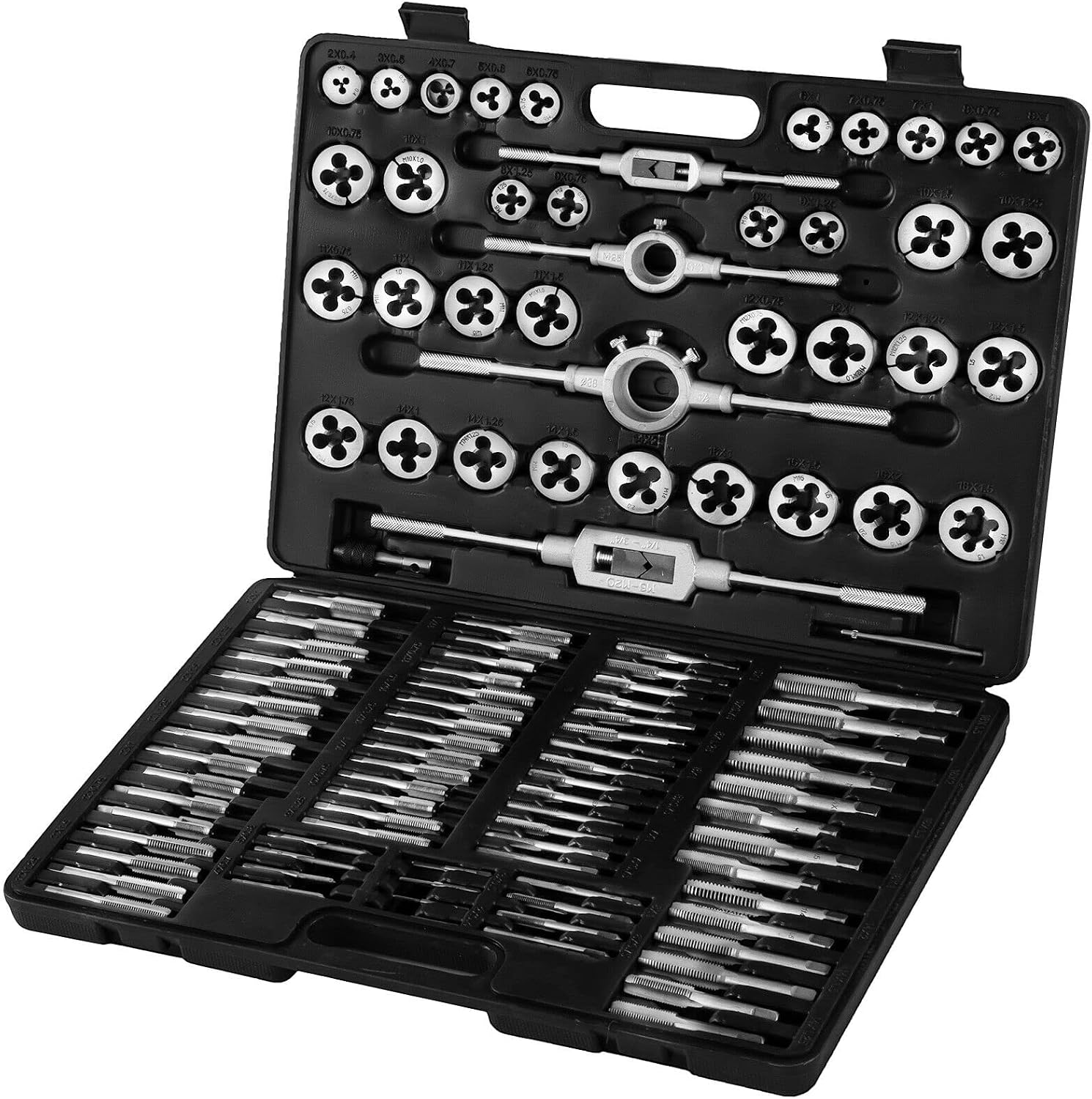 110Pcs Tungsten Titanium Steel Metric Tool Tap & Die Set Combination for Cutting External & Internal Threads