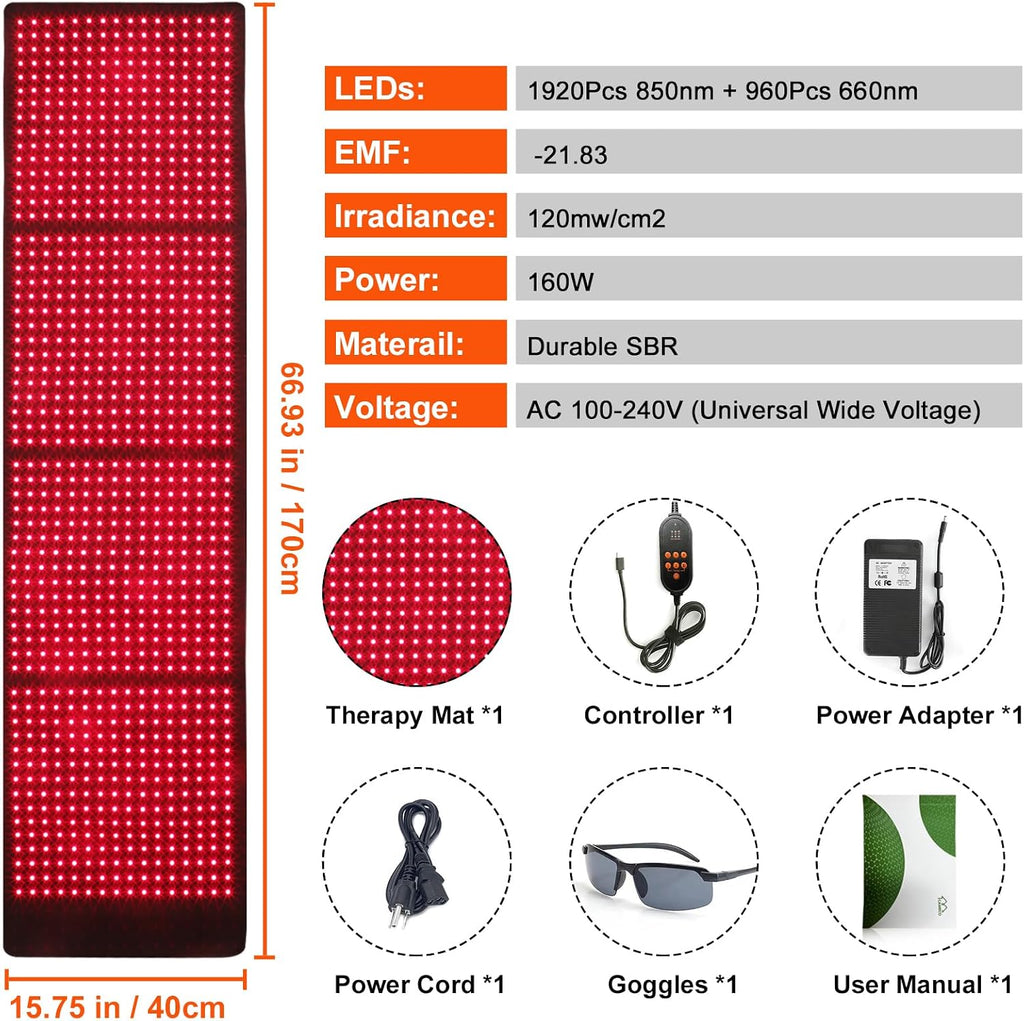 CAMECO Red Light Therapy Blanket for Full Body, Pulse Function & 3-Chips & 120 mW/cm² Near Infrared Light Therapy Mat, 660nm & 850nm Dual Wavelength Light Therapy Body Wrap,67'x16'