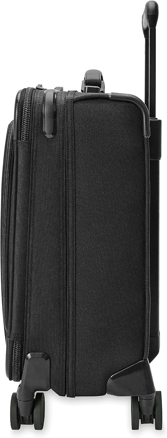 Briggs & Riley Compact 19' Carry-On Expandable Spinner - Carry On Luggage for Travel, Suitcases with Wheels, Softside Rolling Bag for Men & Women, Garment Panels - Baseline Collection, Black