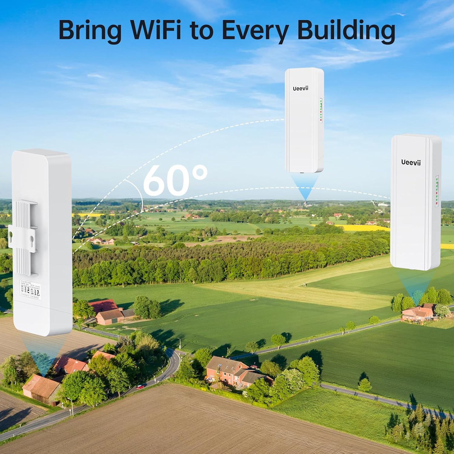 UeeVii Dual-Band Wireless Bridge Router Kit | 2.4G 5.8G WiFi Bridge | 5KM Point to Point Wireless Bridge Outdoor Network for Starlink Extender for Barn/Shop | IP65 Weatherproof | Plug & Play