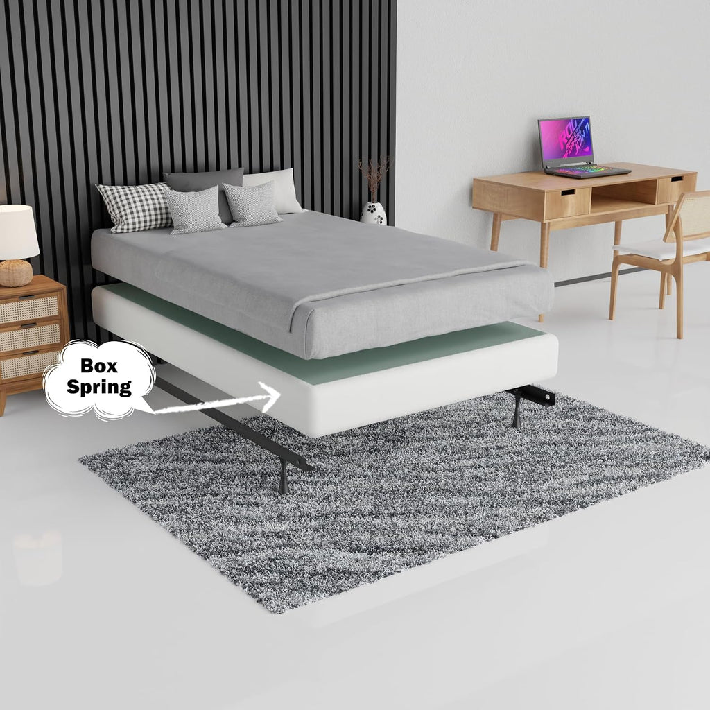 Nutan, 8-Inch Sturdy Box Spring for Mattress Support-Durable and Easy to Assemble Natural Wood Foundation for Twin, White