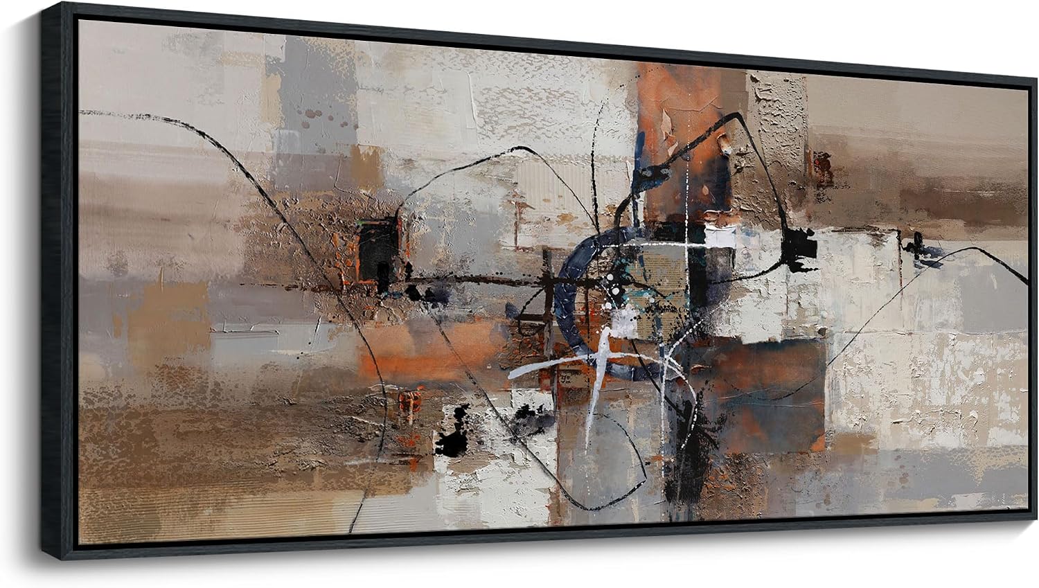 YDYSUNE Abstract Painting Wall Art Textured Picture for Living Room Orange Home Bedroom Decoration Modern Framed Extra Large Artwork Decor 70x31IN Brown Gray Wall Decoration