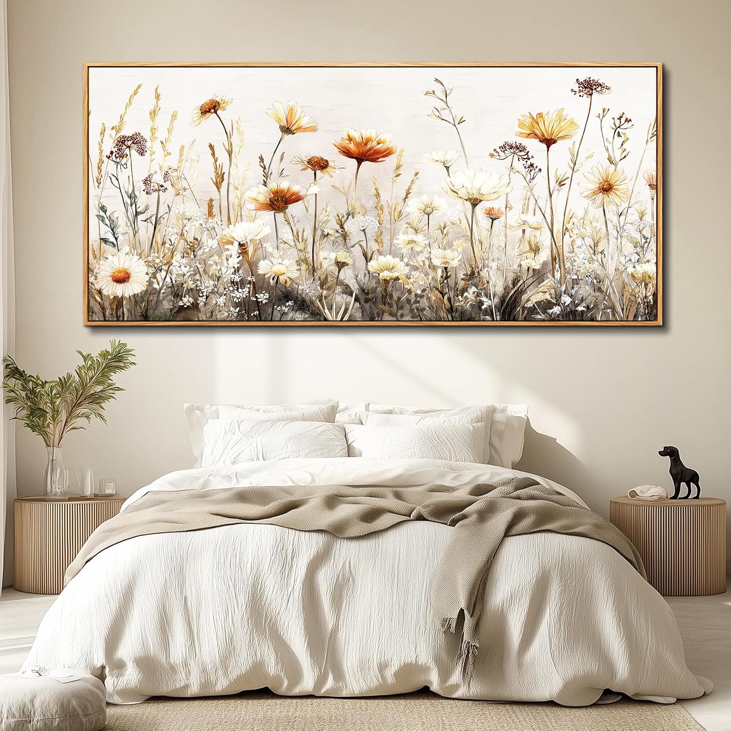 QIYILEXWART Large Wall Decor For Living Room Canvas Wall Art For Office Modern Wall Decorations For Bedroom Neutral Wildflower Landscape Painting Farmhouse Pictures Home Decor 32x72 In