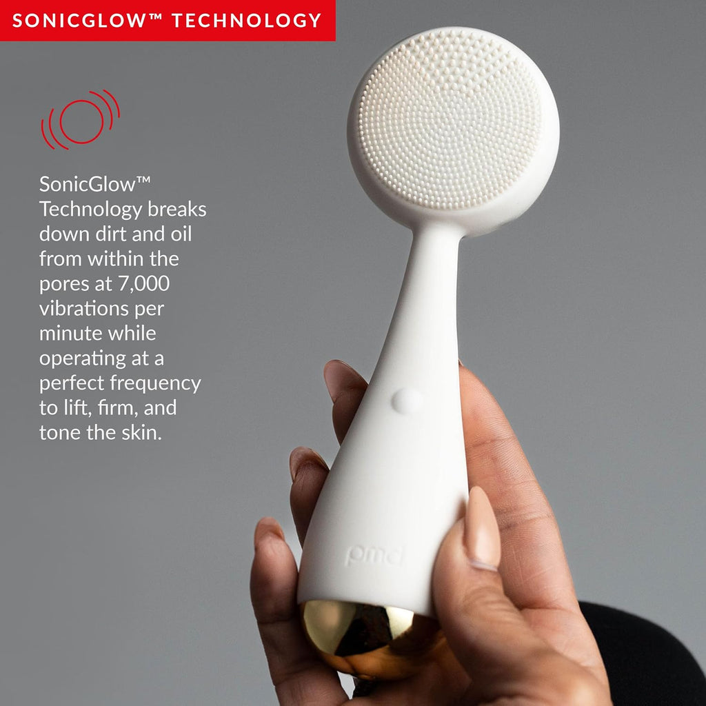 Clean, Acne, and Redvolution - Electric Facial Cleansing Brush, Smart Facial Device with Silicone Brush & Anti-Aging Massager, Red and Blue LED Light