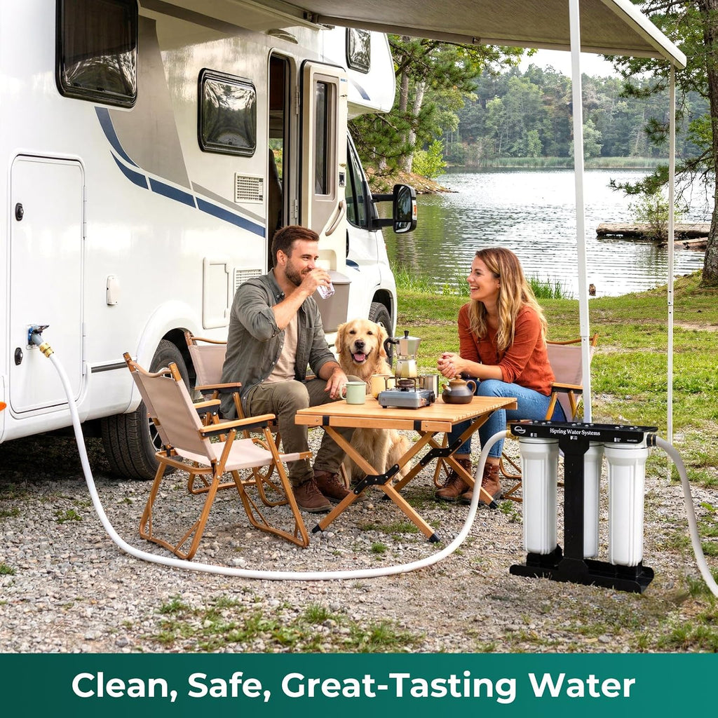 iSpring CW31 RV Water Filter System, 3-Stage RV Water Filtration System for Campers, 3/4'' Lead-Free Brass Hose Quick Connectors, Tankless, High Capacity, White