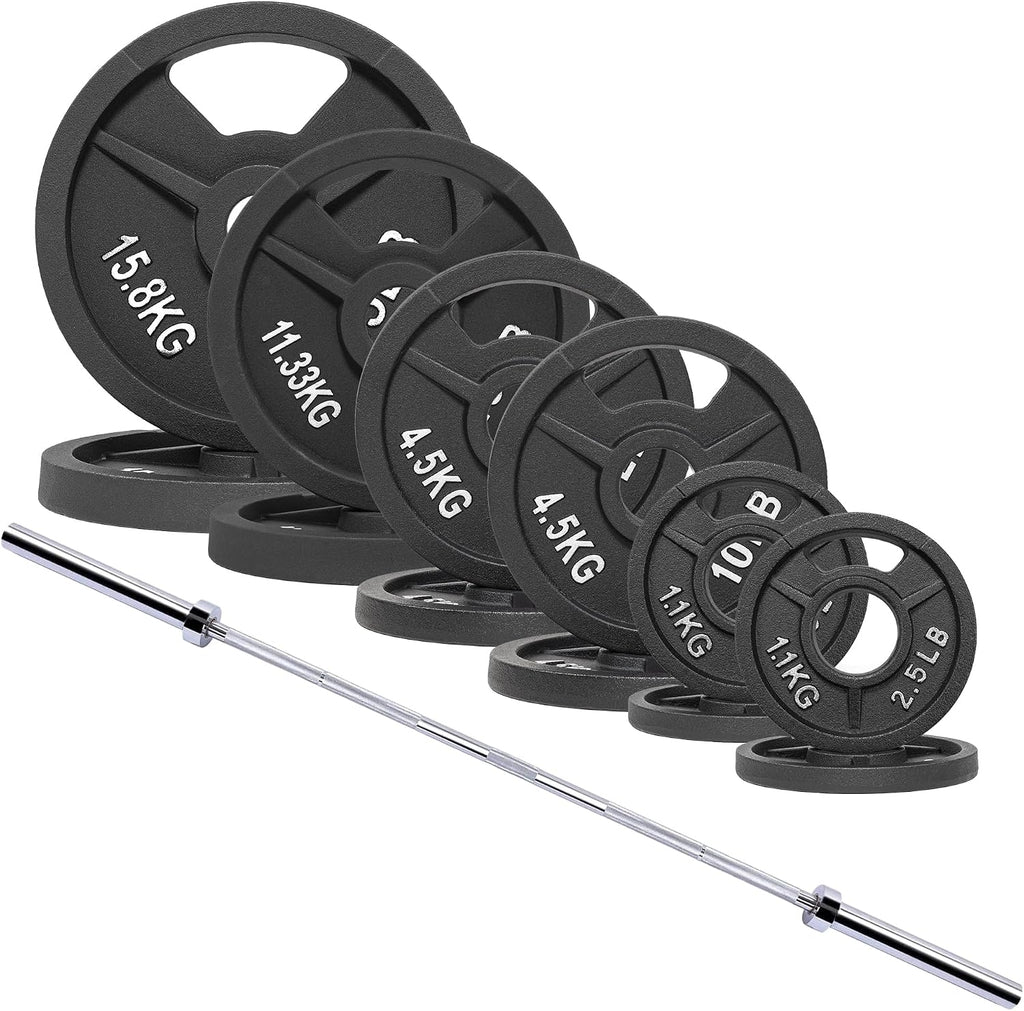 Signature Fitness 2-Inch Cast Iron Barbell Set, Including Multiple LBS Weight Plates and 6FT Barbell Set, Multiple