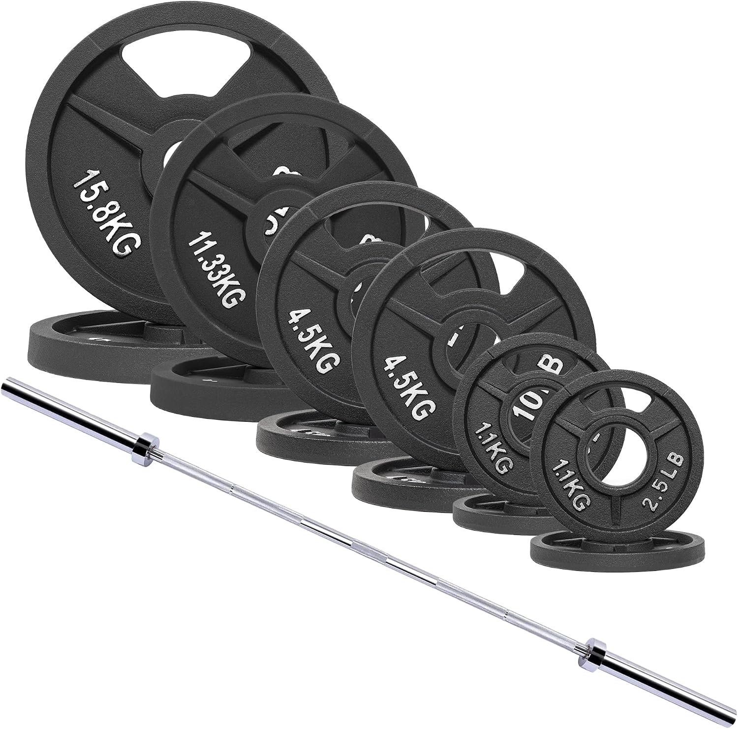 Signature Fitness 2-Inch Cast Iron Barbell Set, Including Multiple LBS Weight Plates and 6FT Barbell Set, Multiple