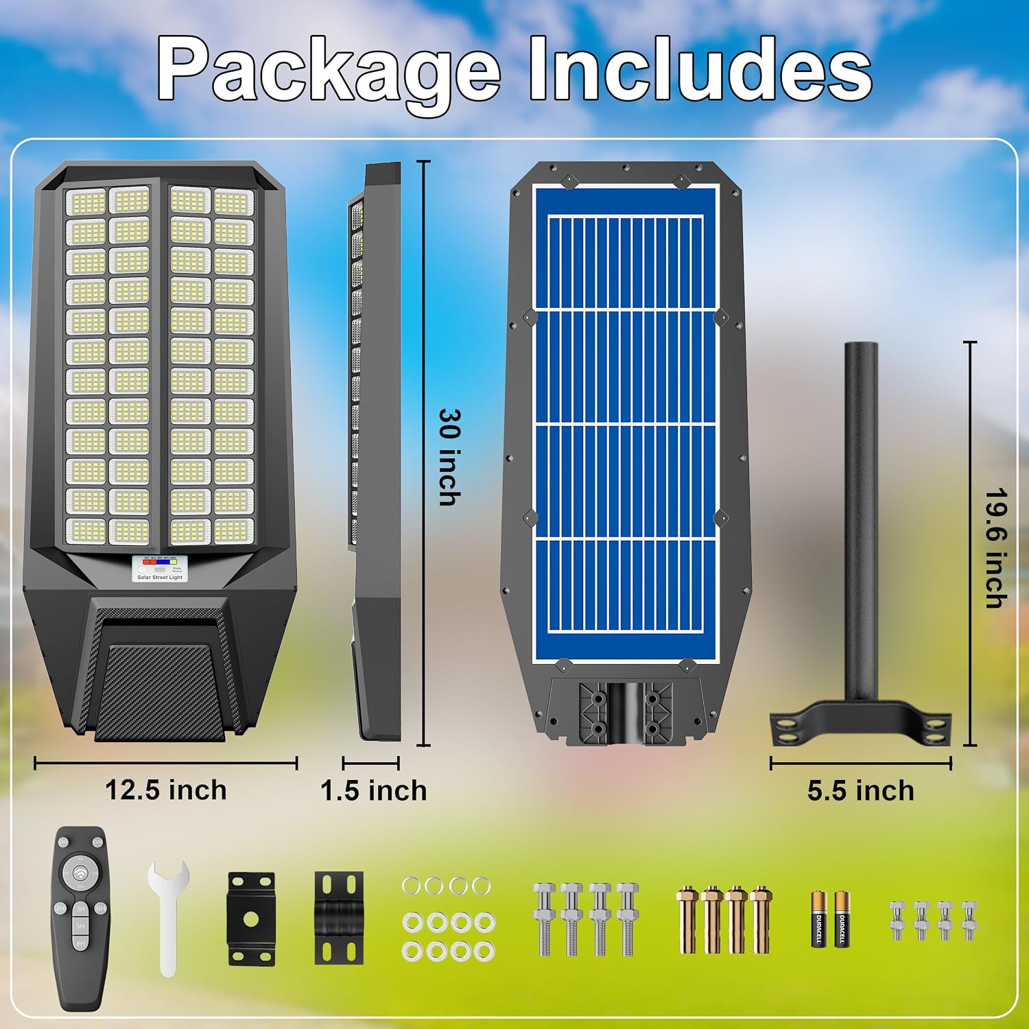 Ultra Bright Solar Street Light –12000W Solar Street Lights Outdoor with 300,000LM, IP66 Waterproof Dusk to Dawn with Remote Commercial & Industrial Floodlight for Parking Lots, Warehouses, Yard