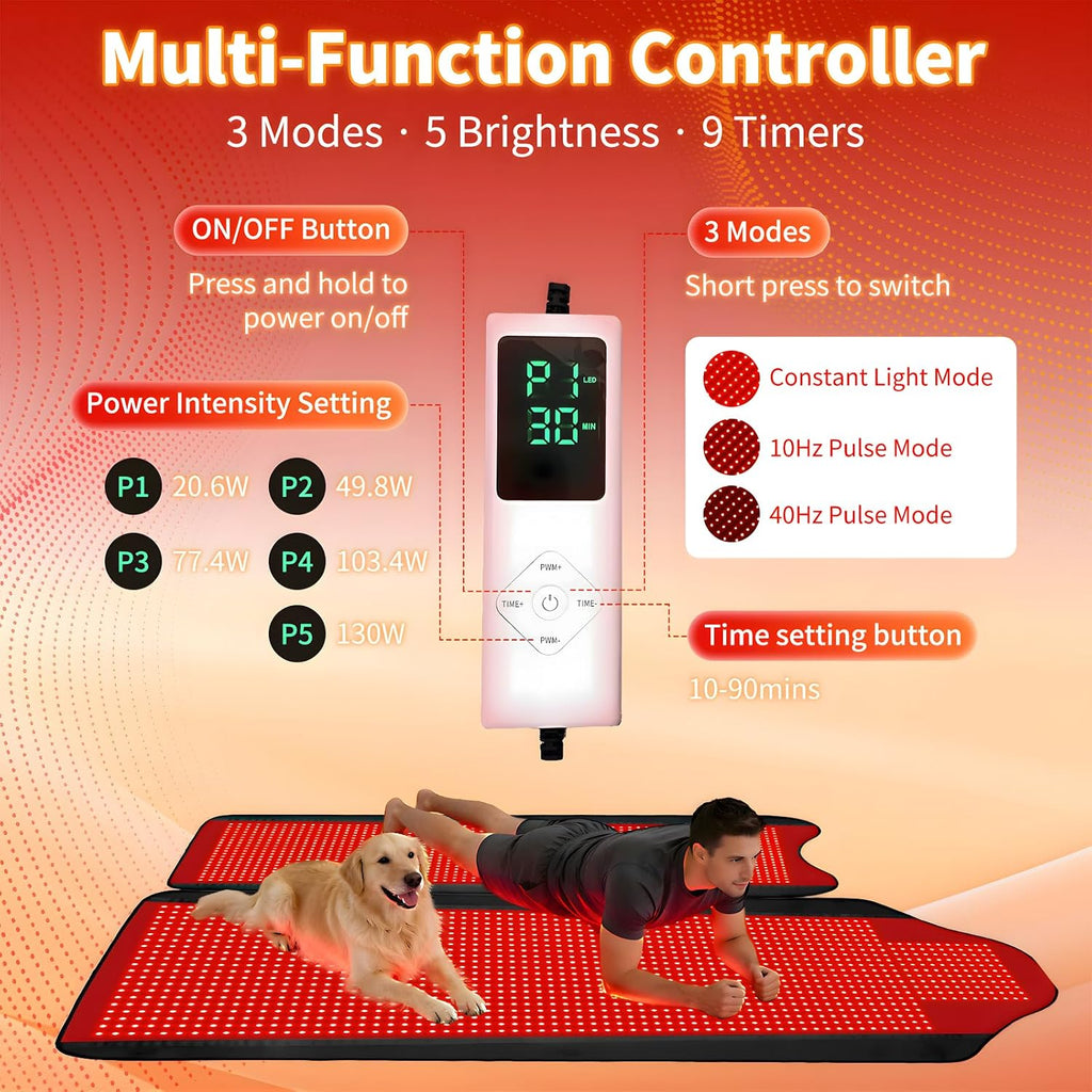 Full Body Red Light Therapy Mat with 3207 LEDs, 3-in-1 660nm & 850nm TPU Infrared Light Blanket, 74.8' x 36' Foldable Therapy Pad with Timer Controller Pulse Modes for Home Use 260W