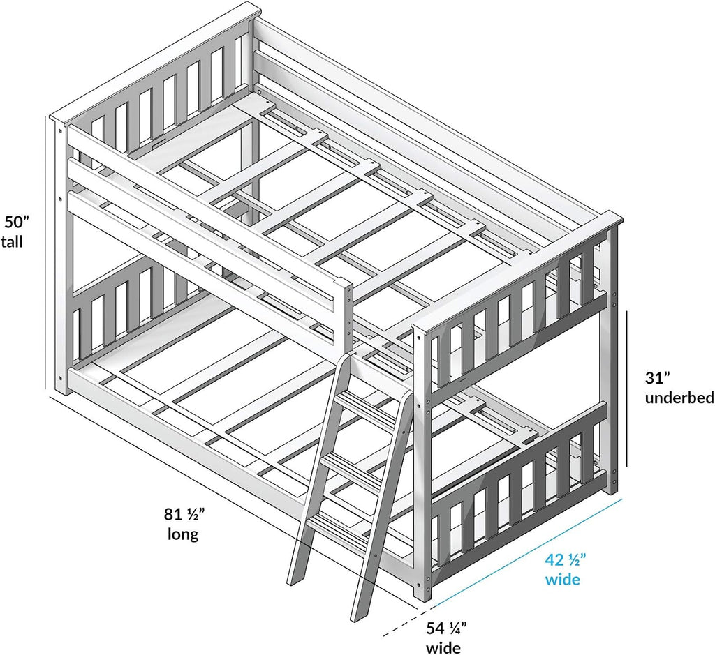 Max & Lily Twin Over Twin Low Bunk Bed with Ladder, Wooden Bunk beds with 14' Safety Guardrail for Kids,Toddlers, Boys, Girls, Teens, Bedroom Furniture, Grey