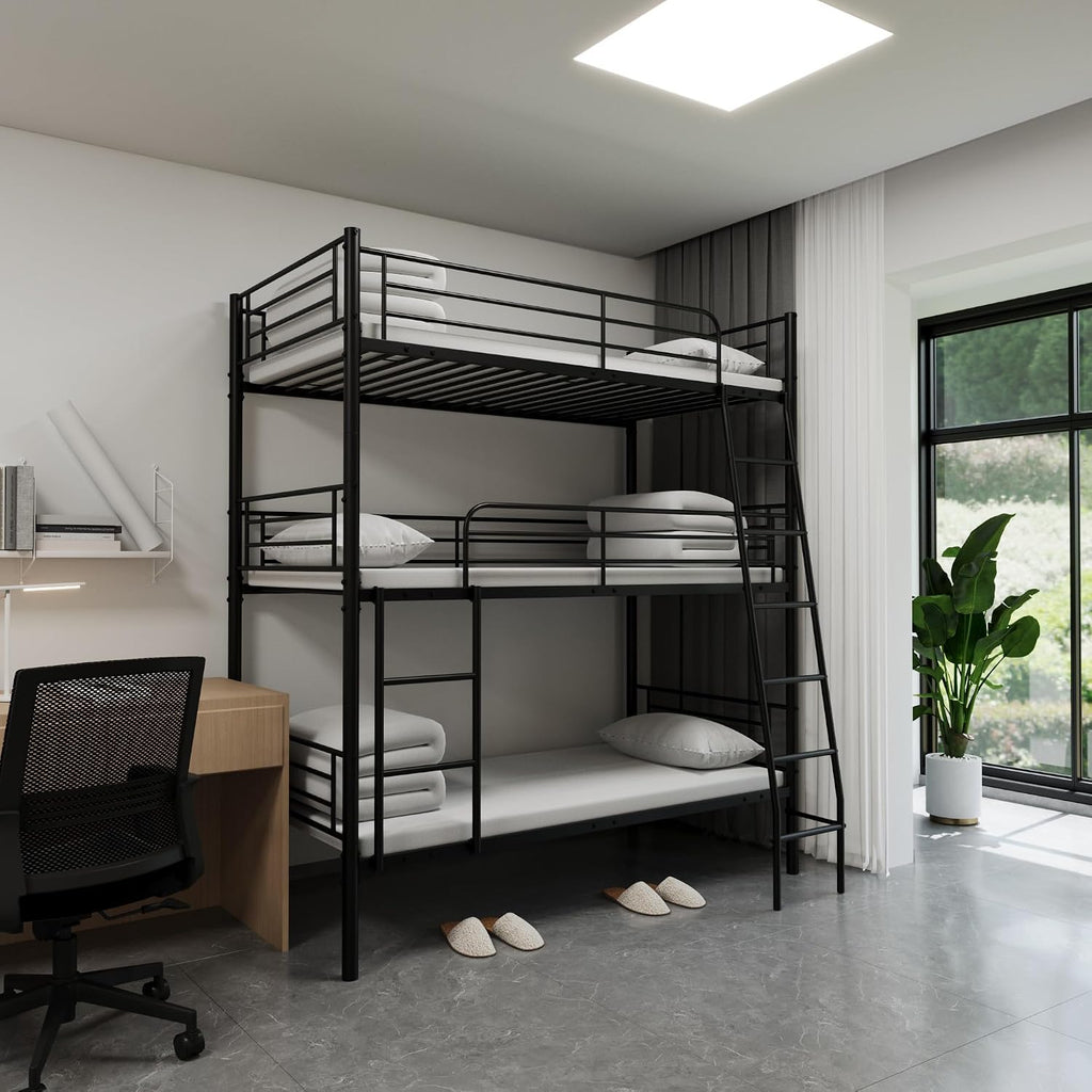 GOWE Bedroom Dormitory Twin Size Black Metal Triple bunk Bed can be Disassembled into Three beds