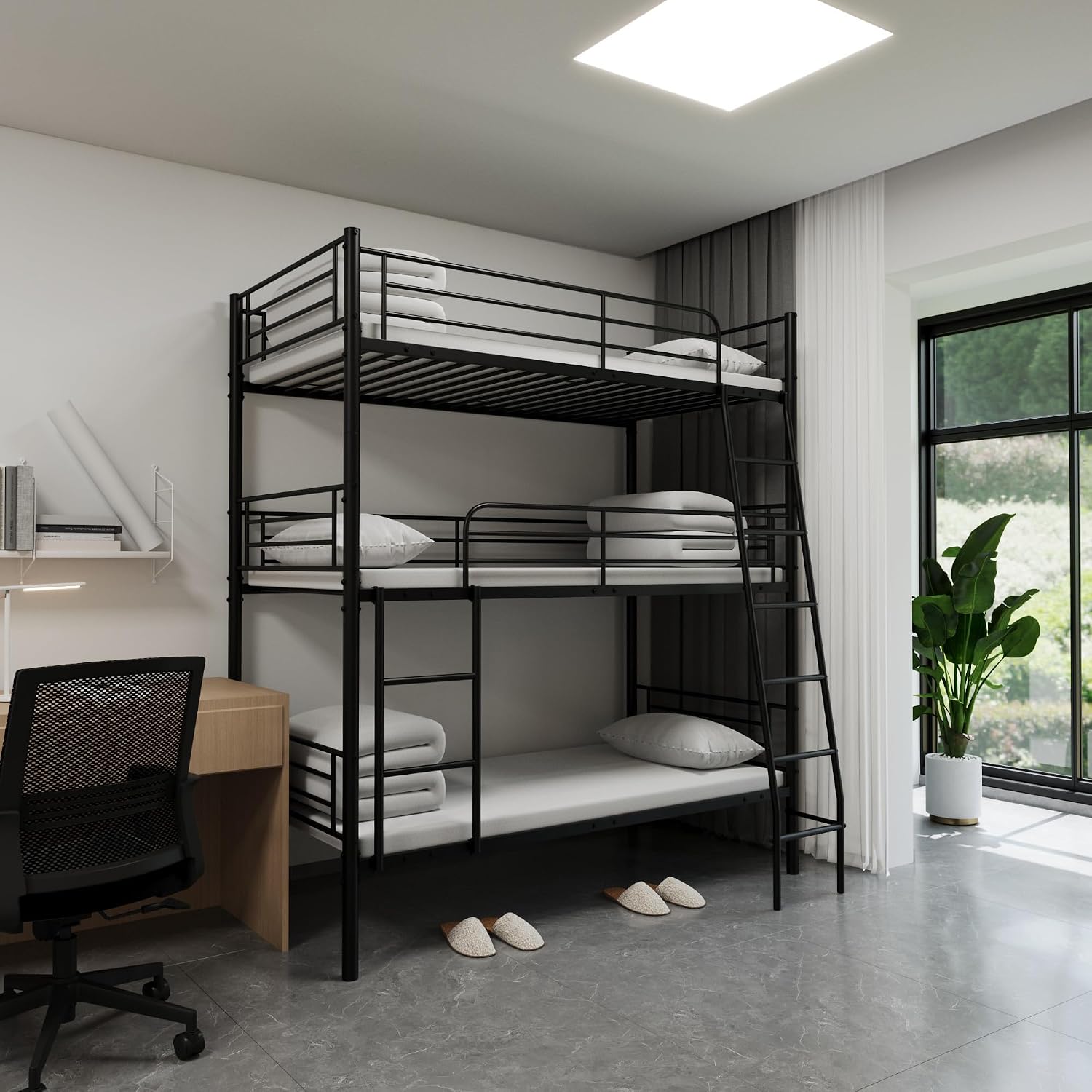 GOWE Bedroom Dormitory Twin Size Black Metal Triple bunk Bed can be Disassembled into Three beds