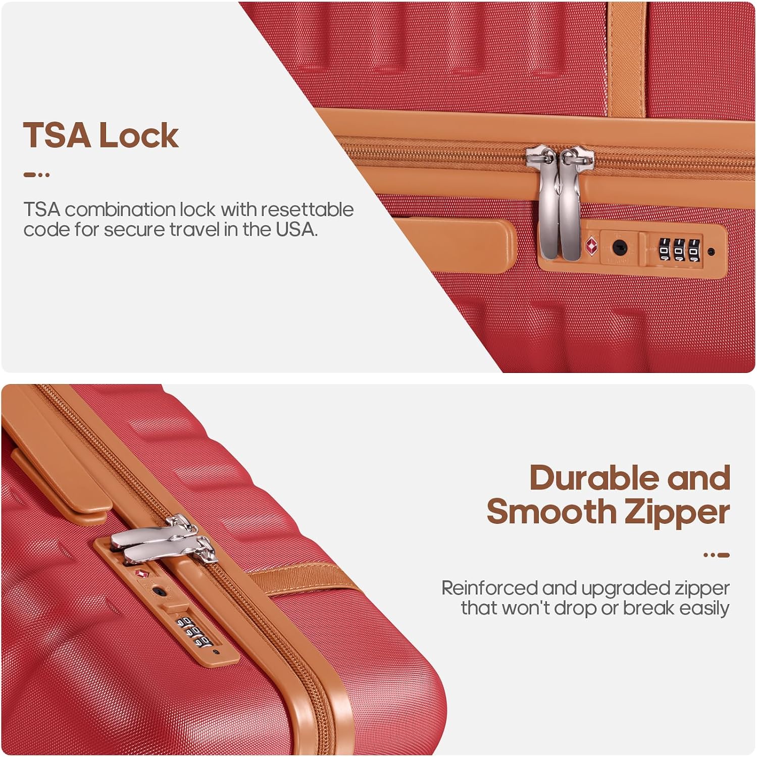 UKEIN Luggage Sets 3 Piece, PC Hardside Checked Luggage 28 Inch With Spinner Wheels with TSA Lock, Large Suitcase Set With Travel Backpack for Men (Red, 3 piece set (28inch))