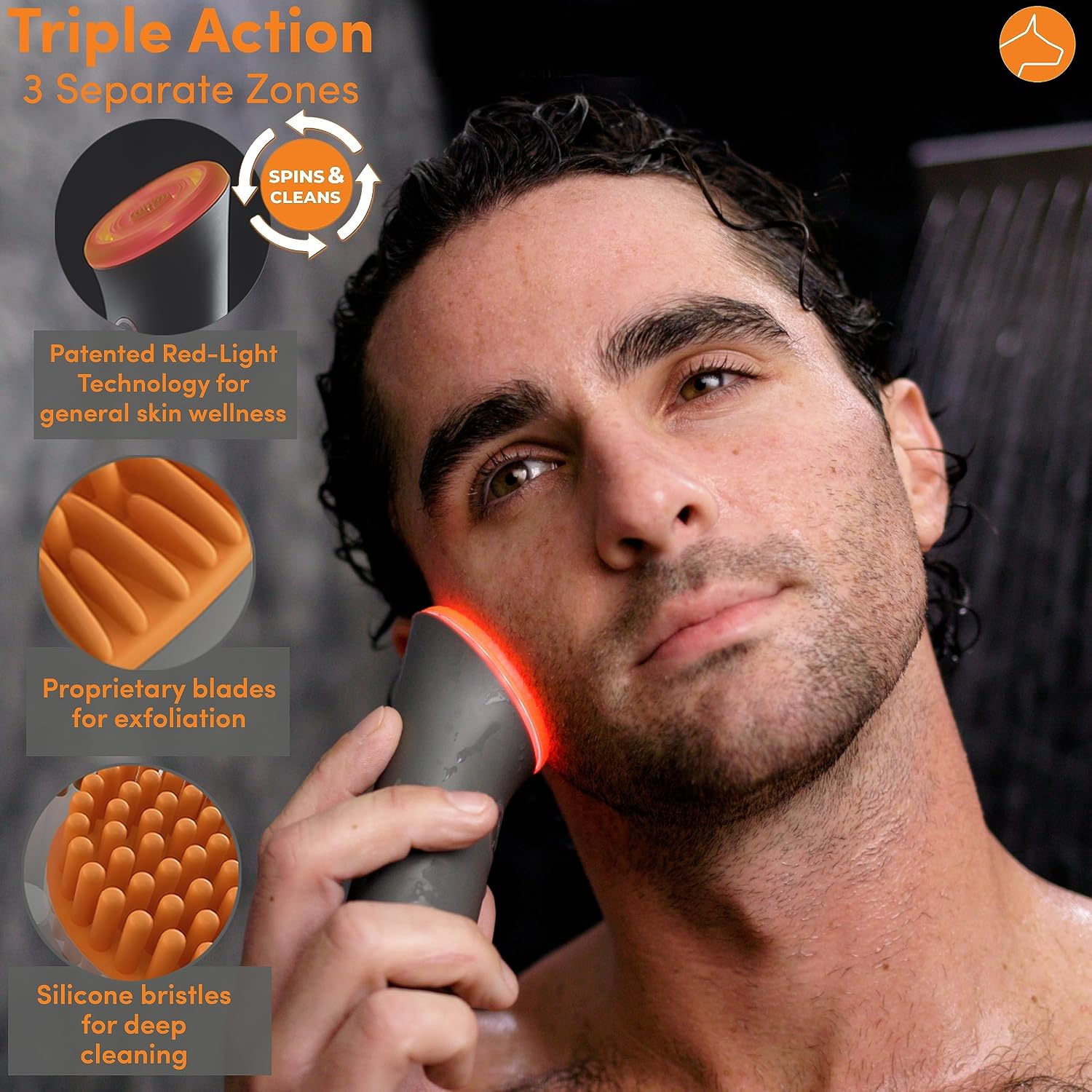 Dogface Deluxe Kit – Men's Red Light Facial Brush with Silicone Bristles, Hyaluronic Acid, Retinol Night Serum, Technobrush, Wakeup Gel, Day Boom, Night Boost - Free Shower Caddy