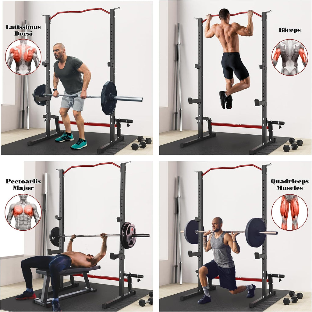 Lmdex Adjustable Squat Rack Barbell Rack Squat Stand Bench Press Pull Up Home Gym Weight Rack