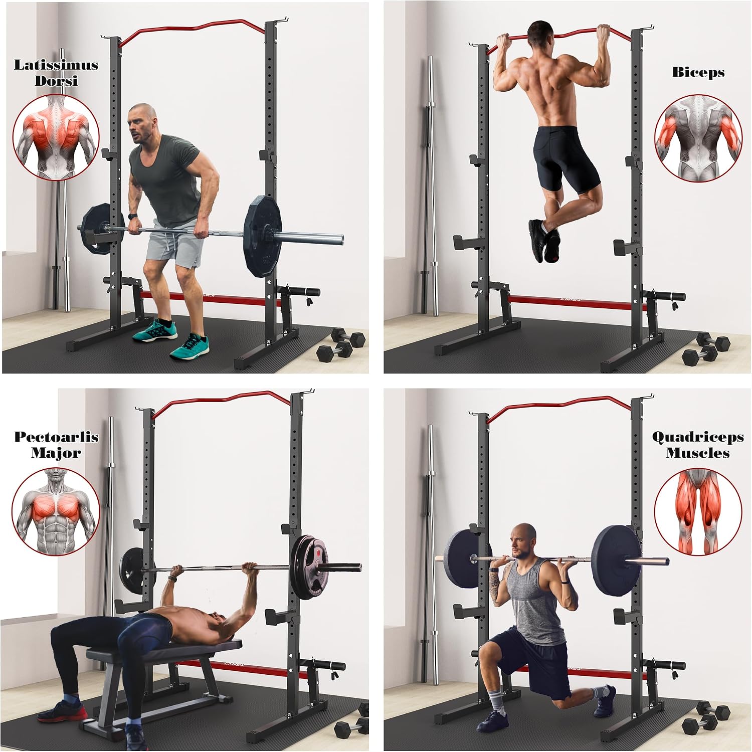 Lmdex Adjustable Squat Rack Barbell Rack Squat Stand Bench Press Pull Up Home Gym Weight Rack