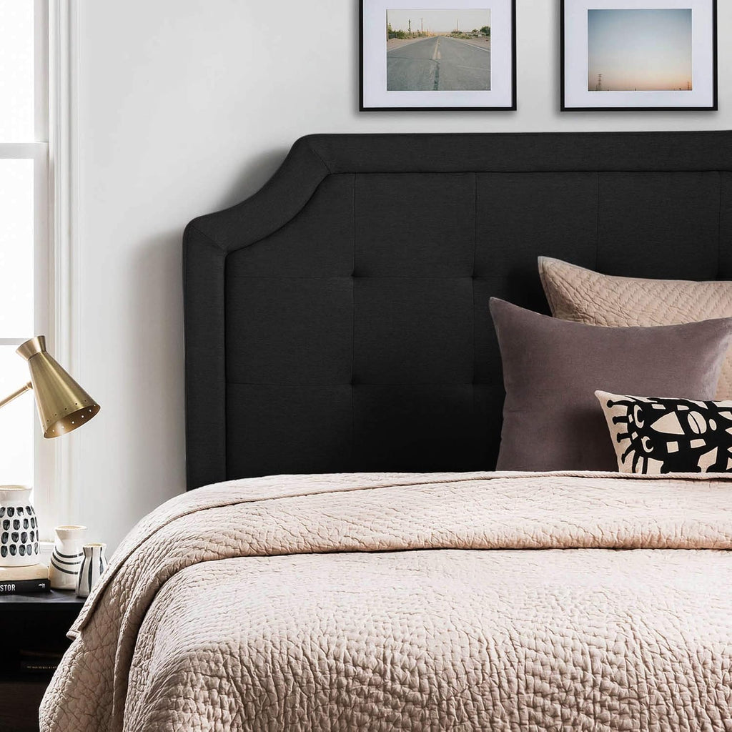 LUCID LUTTSCSTIVHB Bordered Upholstered Headboard with Square Tufting and Scalloped Edges, Twin/Twin XL, Black
