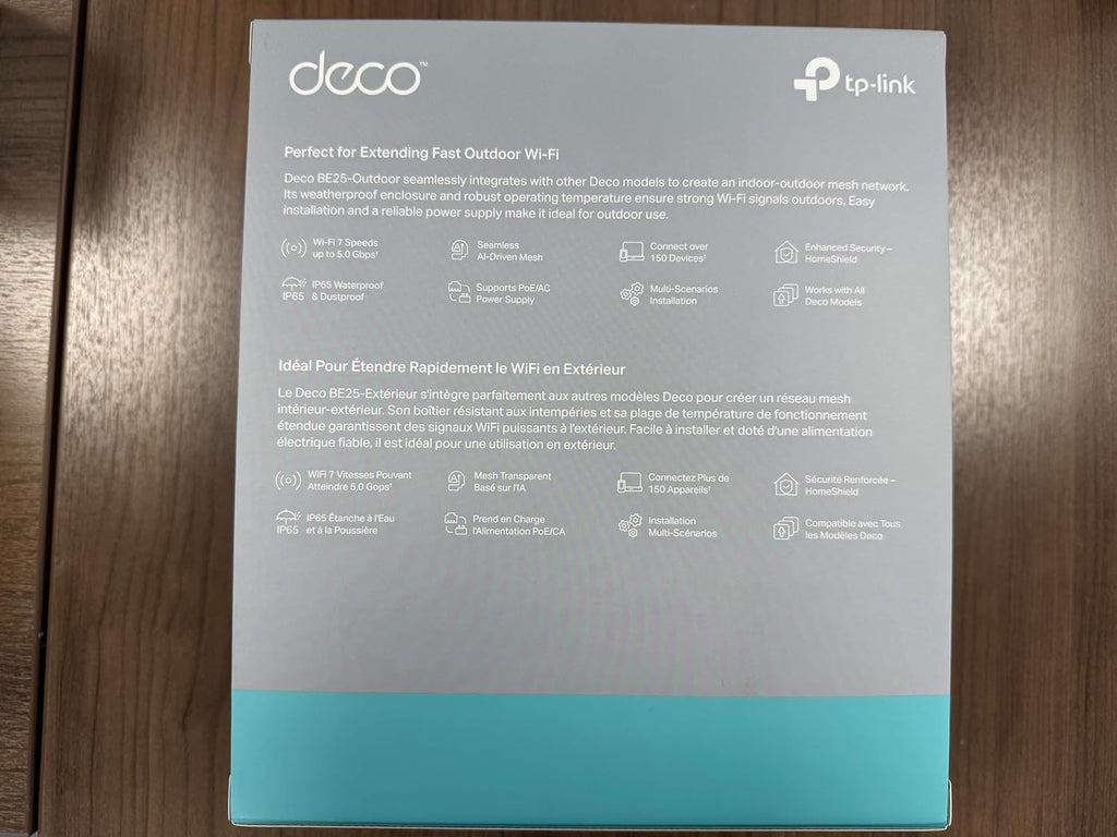 TP-Link Deco 7 Outdoor BE25 BE5000 Dual-Band Wi-Fi 7 Mesh Extender – Up to 2,800 sq. ft., Dual 2.5G PoE+ Ports, IP65 Waterproof, MLO, Multiple Mounting Options, Secure by Design, 1-Pack