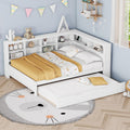 Modern Full Size Daybed with Trundle, Solid Wood Captain Platform Bed with Storage Cabinets and USB Ports, Low Floor Bed for Kids Teens Adult Bedroom, Easy Assembly (White-FF025)