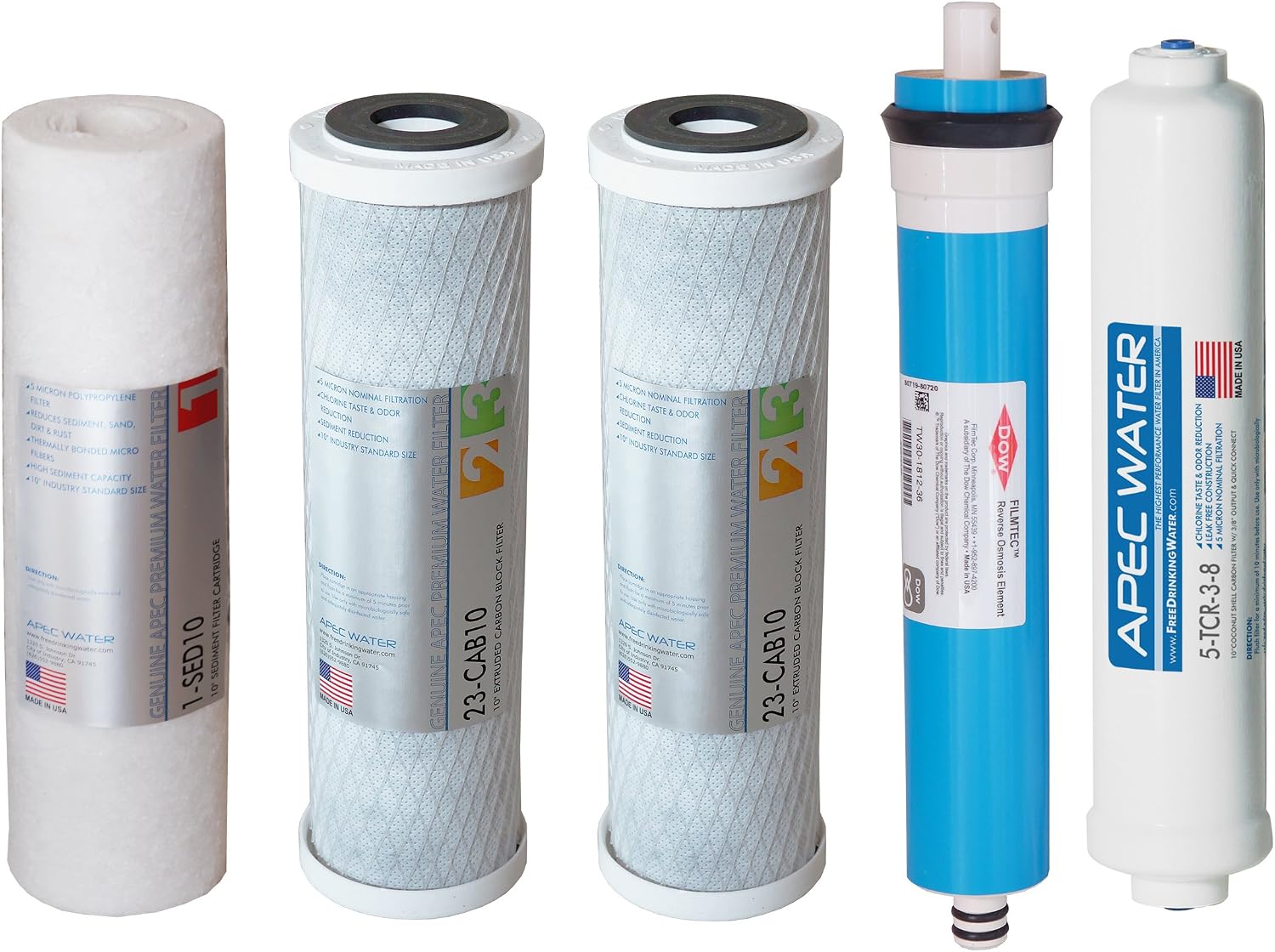 APEC FILTER-MAX45-38 US Made 50 GPD Complete Replacement Filter Set for Ultimate Series Reverse Osmosis Water Filter System with 3/8' Quick Dispense (for Upgraded 3/8' Output System)