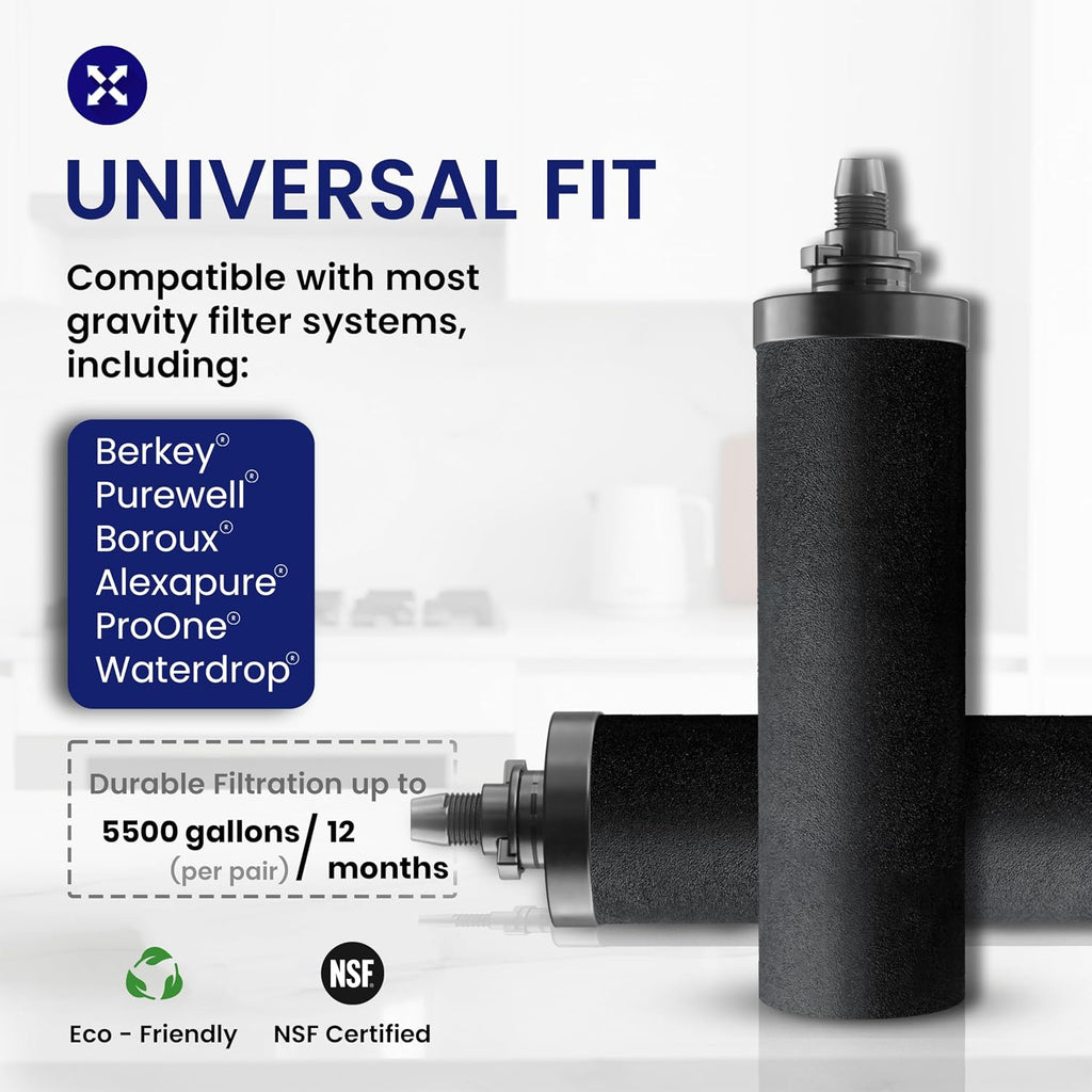2.25 G Gravity Water Filter System | Dual Carbon Filtration | NSF/ANSI 42 & 372 Certified | Removes 99.9% Lead, PFAS, Chlorine & 200+ Contaminants | Countertop Stainless Steel Water Filter | Portable