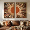 Large Framed Boho Mid Century Modern Wall Art for Living Room, Set of 2 Abstract Sun Earth Tone Canvas Artwork for Walls, Vintage Paintings Prints Pictures Wall Decor for Bedroom Home Office, 24x36 In