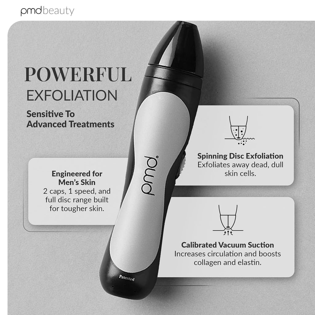 PMD Beauty Personal Microderm Man - At-Home Microdermabrasion Machine with Kit for Face & Body - Exfoliating Crystals and Vacuum Suction for Bold and Striking Skin