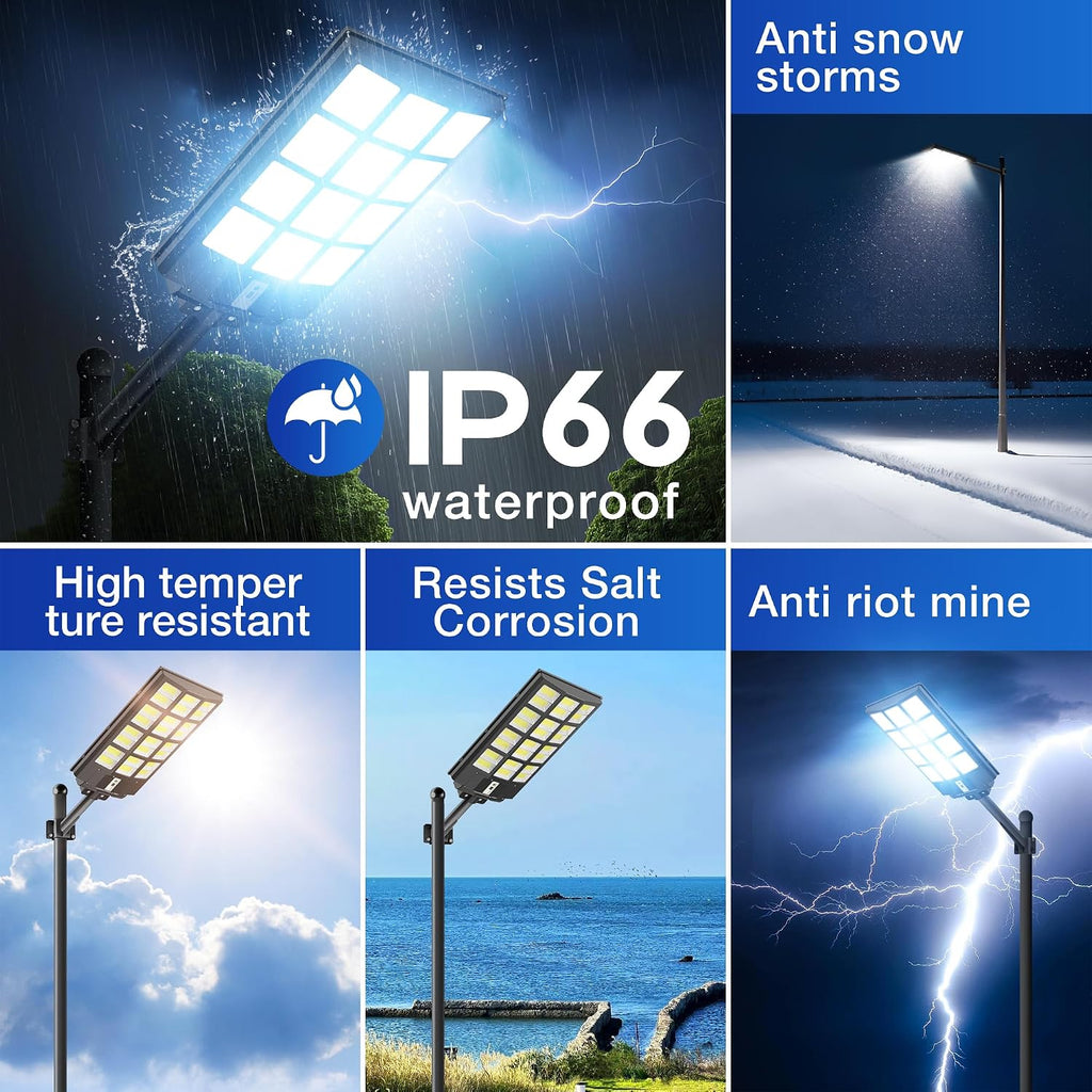 OKPRO 10000W Solar Street Lights Outdoor, IP66 Waterproof Solar Lights Outdoor with Motion Sensor & Remote, Dusk to Dawn Commercial Security Lighting for Parking Lot, Yard, Farm, Driveway (2 Pack)