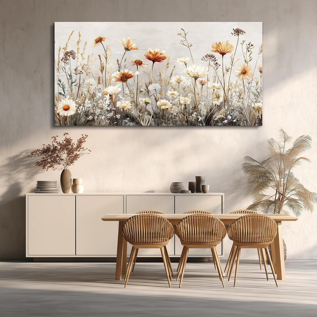 QIYILEXWART Canvas Wall Art For Living Room Large Wall Decor For Office Bedroom Decorations Neutral Wildflower Landscape Pictures Farmhouse Painting Artwork Room Wall Mural Home Decor 30x60 In