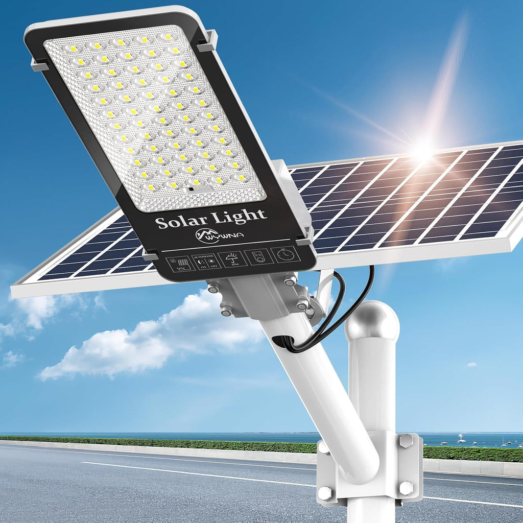 WYWNA 10000W Solar Street Lights Outdoor, Super Bright Commercial Solar Security Light with Remote, Dusk to Dawn Waterproof Lighting for Parking Lot, Driveway, Garage & Farm