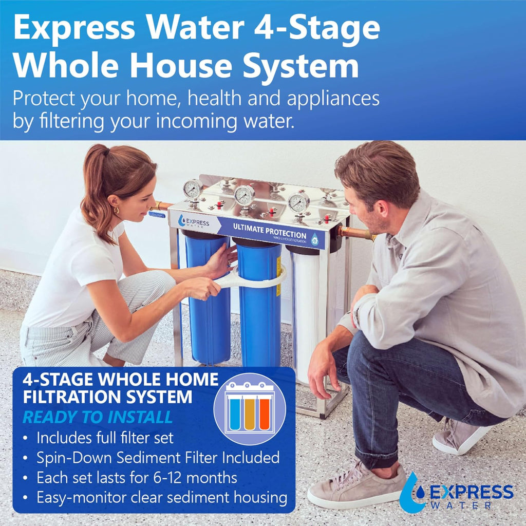 Express Water Whole House Water Filter System | Ultimate Protection | 3 Stage Water Purifier Whole Home, Heavy Metal + Anti-Scale Filters, High Reduction in Scale, Chlorine, PFAs, Lead, Arsenic & more