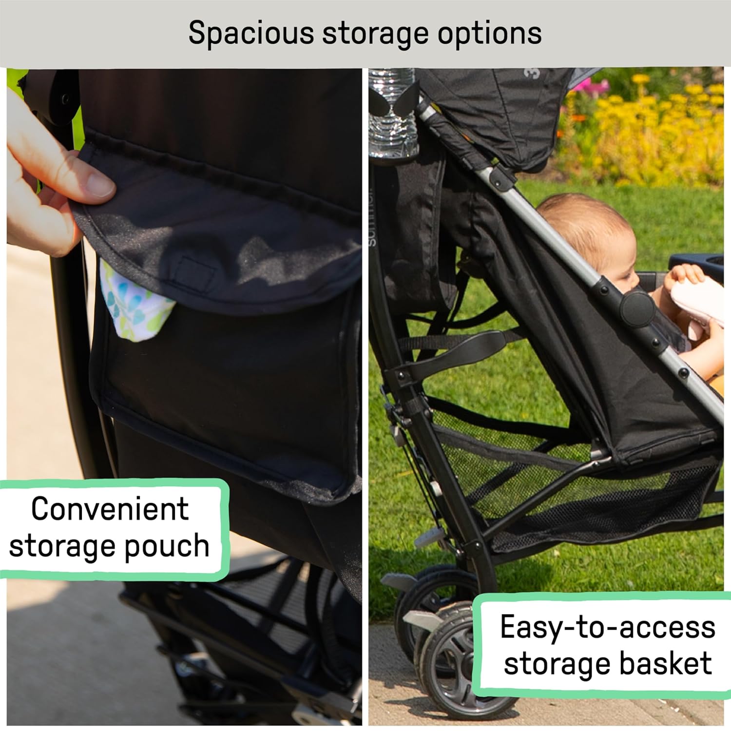 3Dlite Convenience Stroller, Green – Lightweight Stroller with Aluminum Frame, Large Seat Area, 4 Position Recline, Extra Large Storage Basket – Infant Stroller for Travel and More