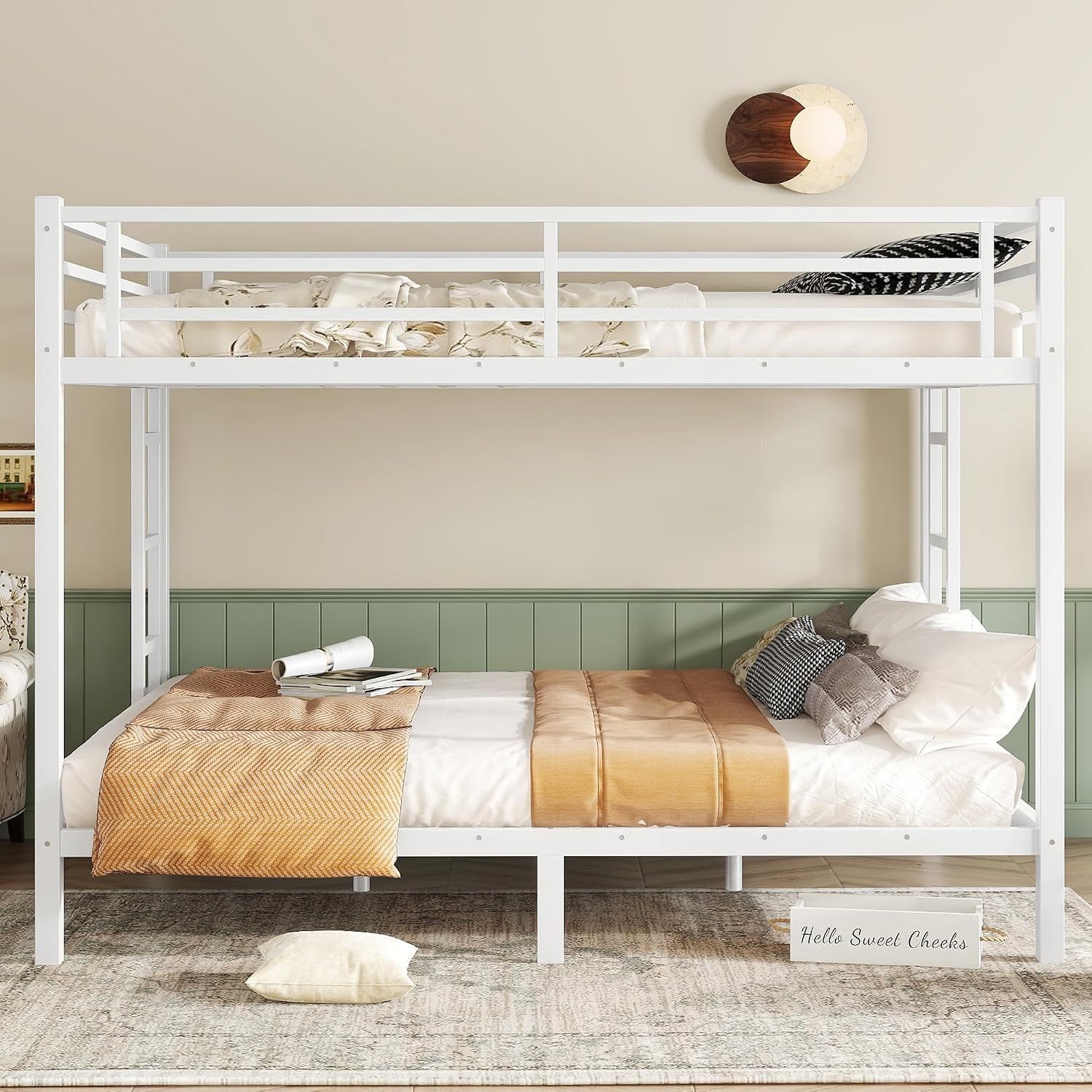JIVOIT Queen Over Queen Bunk Bed, Heavy-Duty Metal Bunk Bed Frame with Safety Guardrails & Metal Slat Support for Teens and Adults, Space-Saving/Noise Reduced/No Box Spring Needed