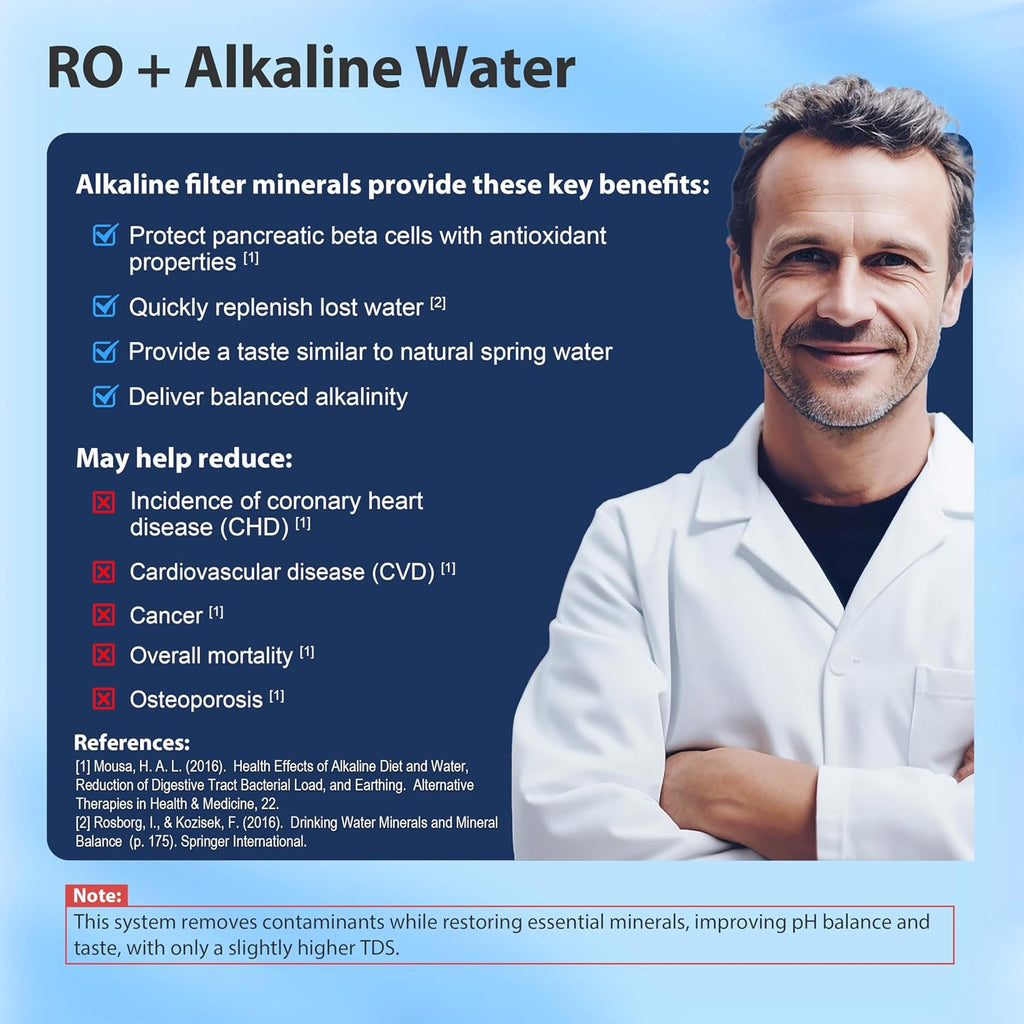 iSpring RCC7P-AK-BLK, 6-Stage Alkaline Reverse Osmosis System with Booster Pump, RO Water Filtration System, Sleek Black RO Faucet, TDS PFAS Removal, Patented Top-Mounted Faucet for Easy Installation