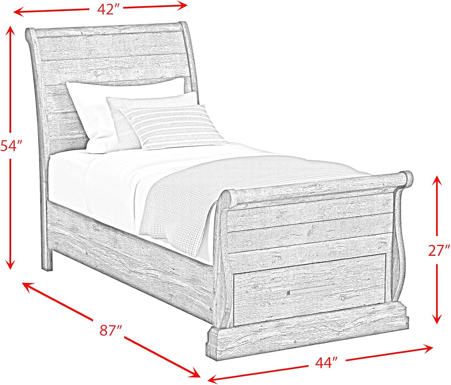 Picket House Hyde Twin Sleigh Storage 3PC Bedroom Set in Charcoal