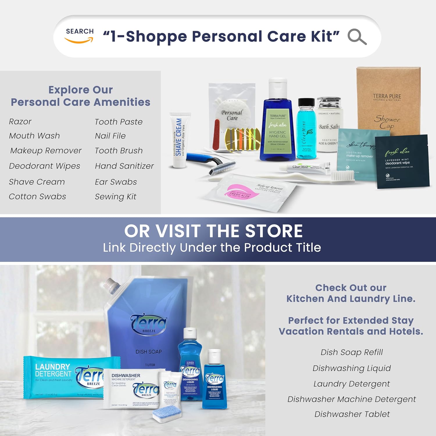 Terra Pure Aqua Organics Hotel Soaps & Toiletries Bulk Set | 1-Shoppe Amenities Kit | 1oz Shampoo & Conditioner, Body Wash, Lotion, 1oz Bar Soap | Travel Size | 150 Pieces