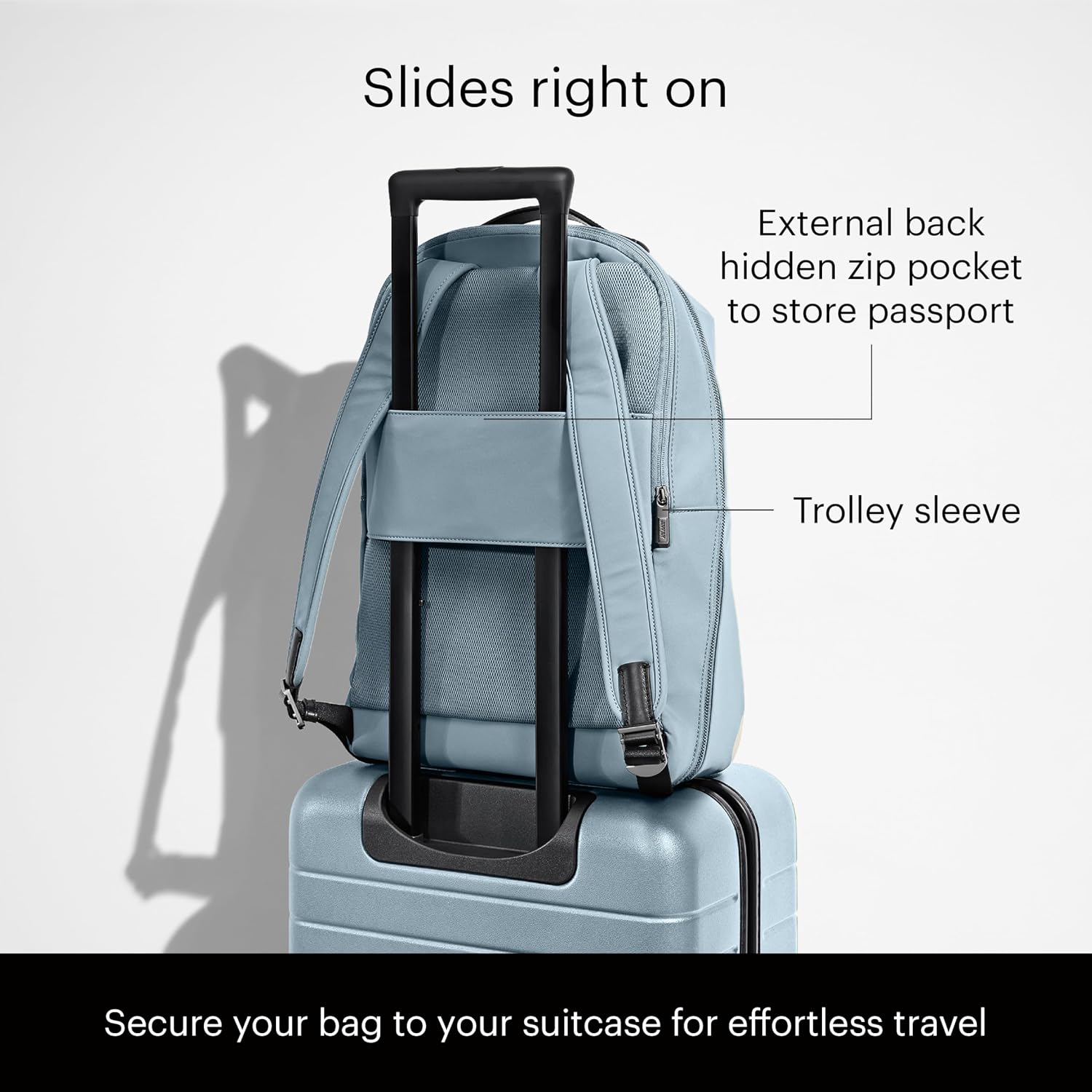 Away Amazon Exclusive The Everywhere Zip Backpack - Personal Item Airline Approved Backpack with 16' Padded Laptop Sleeve, Water Bottle Pocket, Interior and Exterior Pockets - Sky Blue