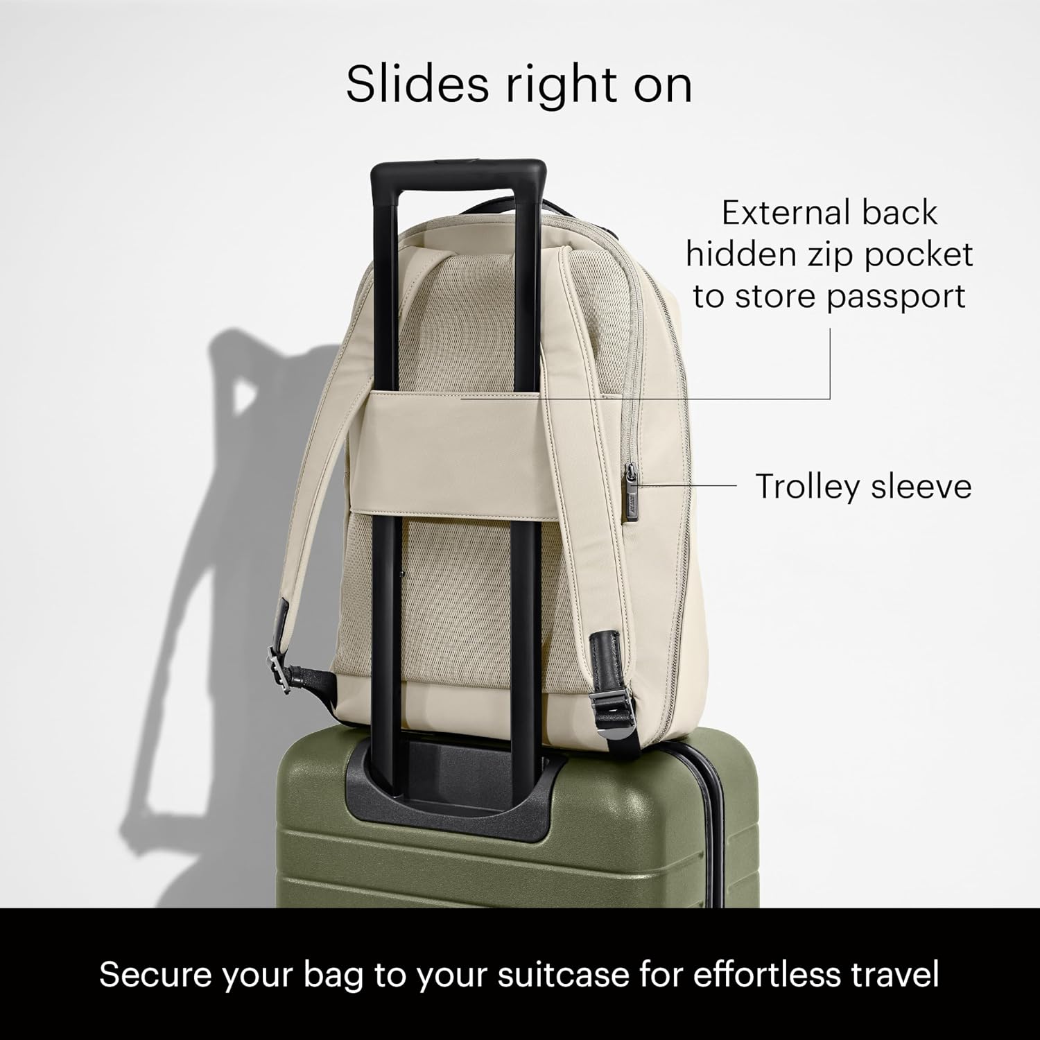 Away The Everywhere Zip Backpack - Personal Item Airline Approved Backpack with 16' Padded Laptop Sleeve, Water Bottle Pocket, Interior and Exterior Pockets - Fits Up to 16-Inch Laptops - Salt White
