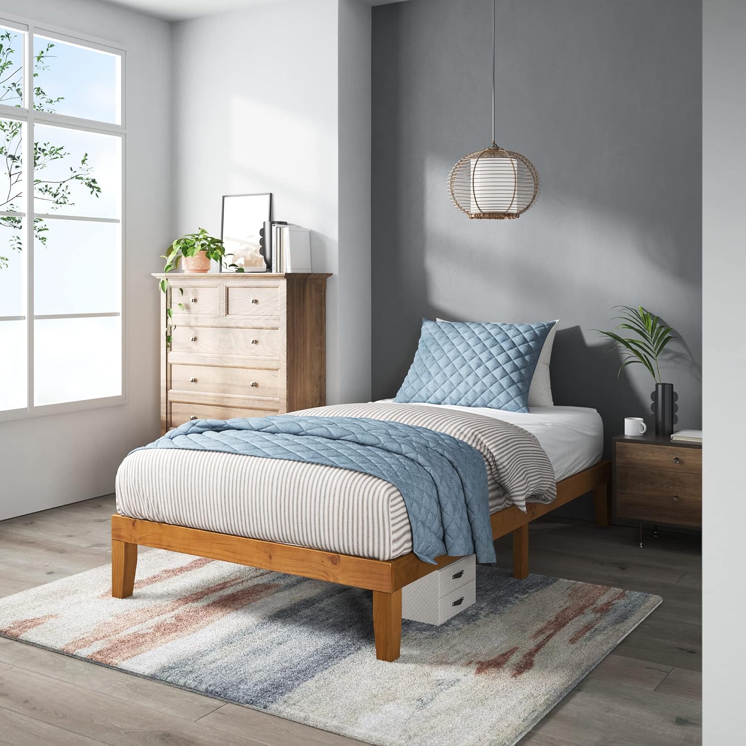 Zinus Alexia Wood Platform Bed Frame, Solid Wood Foundation, No Box Spring Needed, Wood Slat Support, Easy Assembly, Rustic Pine, Twin