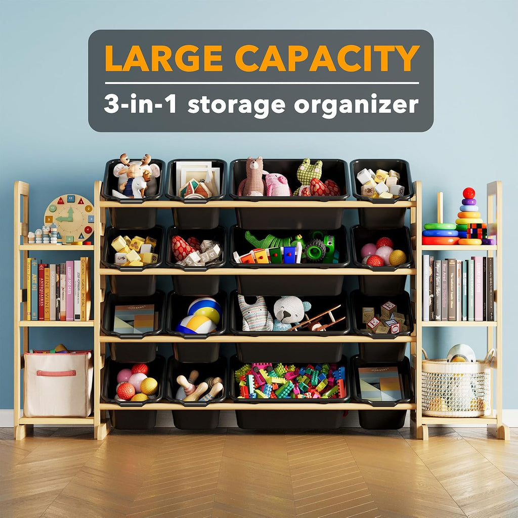 SpaceAid Toy Storage Organizer with 6 Shelves and 16 Bins, Toy Organizers Storage Bookshelf, Kids Bin Shelf Toys Box Bookcase for Bedroom Playroom Organization Room Decor, True Black