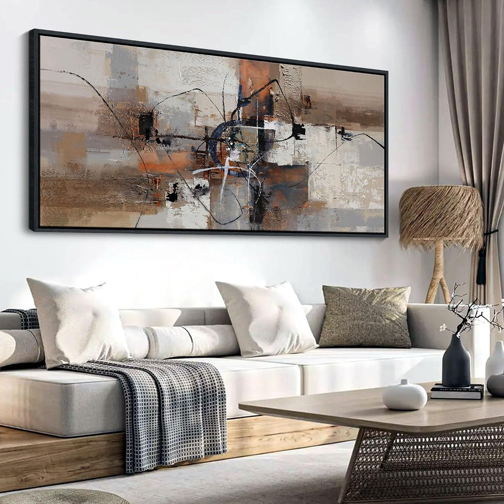 YDYSUNE Abstract Painting Wall Art Textured Picture for Living Room Orange Home Bedroom Decoration Modern Framed Extra Large Artwork Decor 70x31IN Brown Gray Wall Decoration