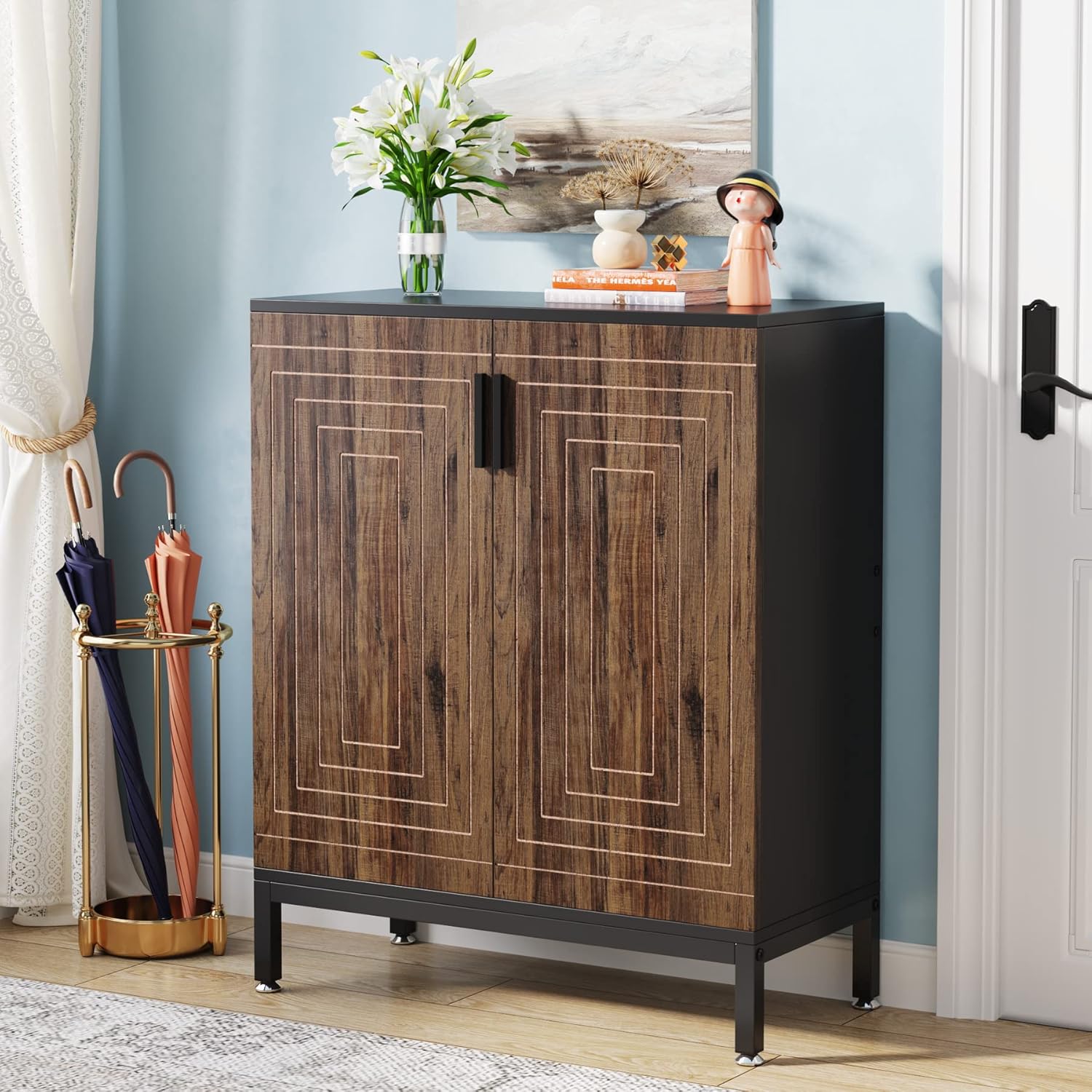 Tribesigns Shoe Cabinet with Doors, 20 Pairs Entryway Shoe Storage Cabinet with Shelves, 5-Tier Modern Free Standing Shoe Racks Storage Organizer for Closet, Living Room, Bedroom (Brown/Black)