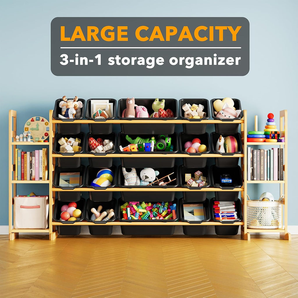 SpaceAid Toy Storage Organizer with 6 Shelves and 20 Bins, Toy Organizers Storage Bookshelf, Kids Bin Shelf Toys Box Bookcase for Bedroom Playroom Organization Room Decor, True Black
