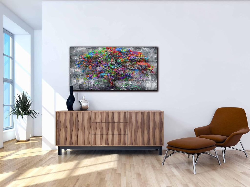 SIXTTART Tree Large Canvas Wall-Art For Living Room - Graffiti Forest Wall Art - Abstract Modern Home Office Wall Decor Ready to Hang Size 59' x 29'