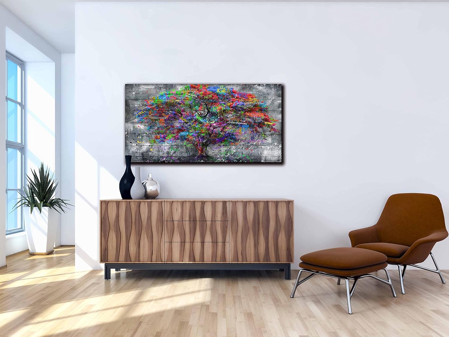 SIXTTART Tree Large Canvas Wall-Art For Living Room - Graffiti Forest Wall Art - Abstract Modern Home Office Wall Decor Ready to Hang Size 59' x 29'