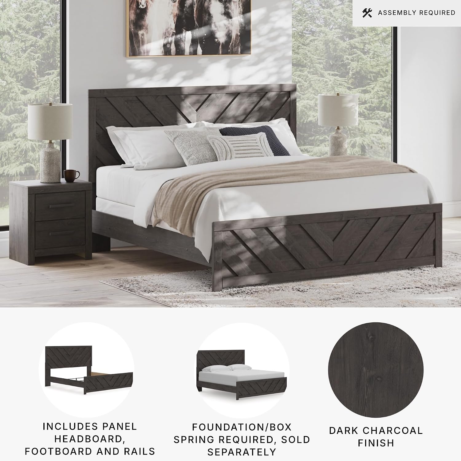 Signature Design by Ashley Prendonea Casual King Panel Bed, Foundation or Box Spring Needed, Gray