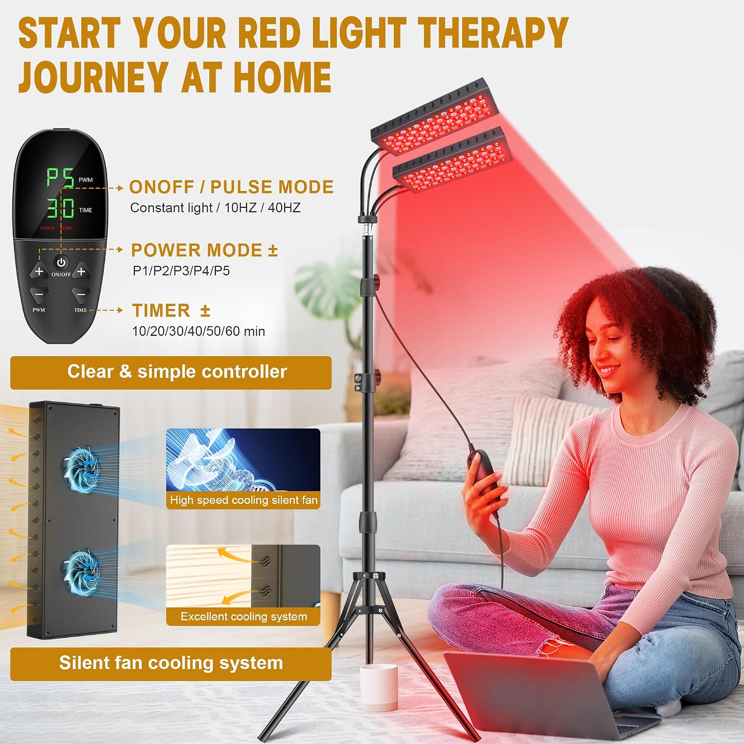 Red Light Therapy for Body, 55W Dual-Headed Infrared Light Therapy Lamp Device with Stand for Face 660nm Red Light & 850nm Near Infrared Light for Skin Joint Care, FSA or HSA Eligible