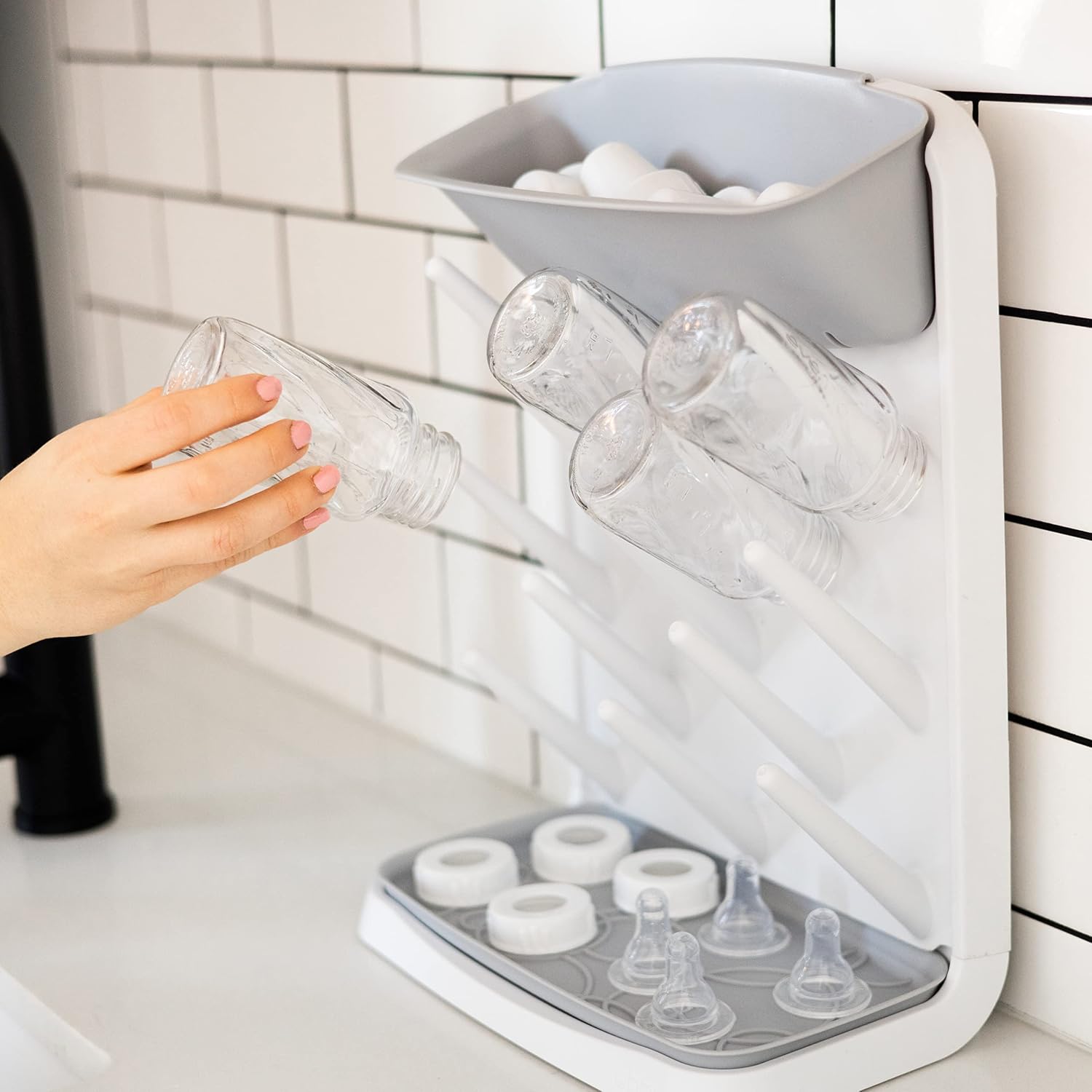 Ubbi Vertical Baby Bottle Drying Rack,Space Saving Countertop Drying Rack Baby Organizer,Gray,(Pack of 6)
