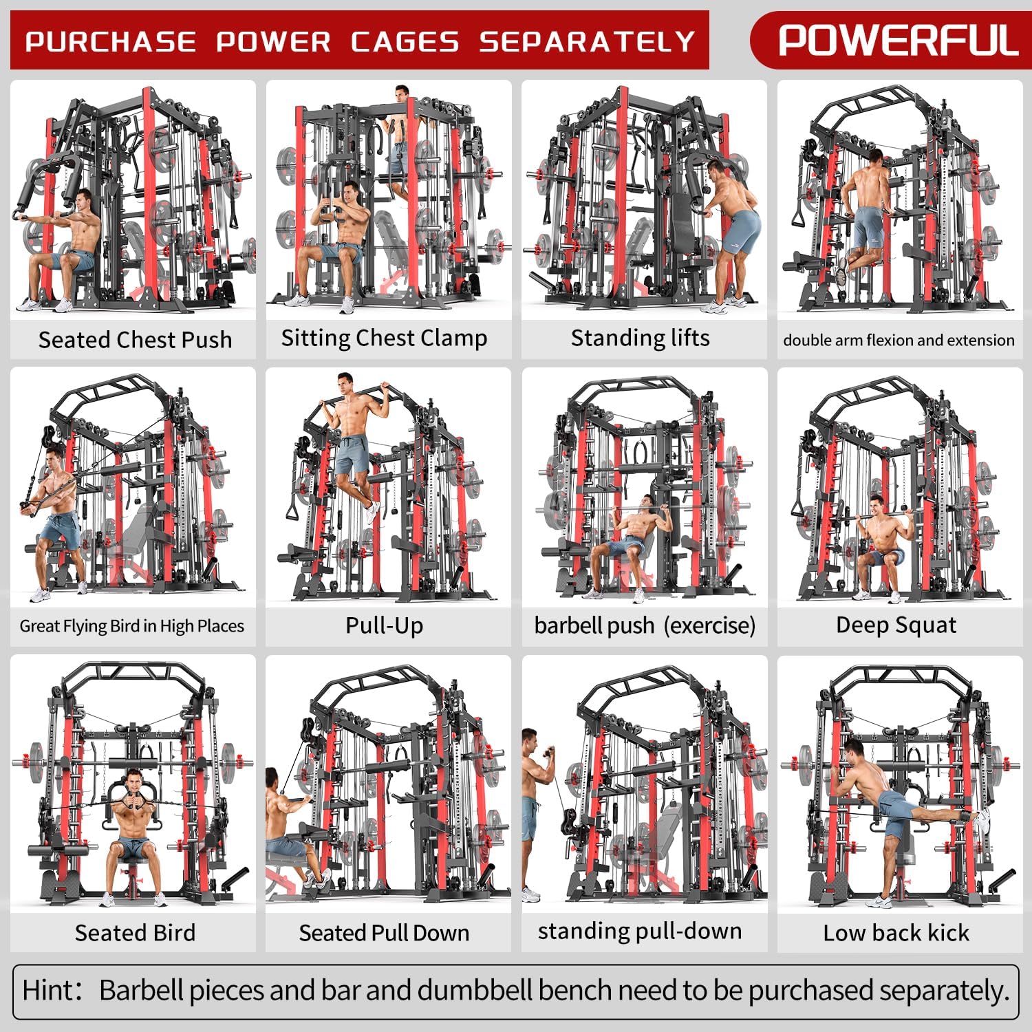 Multi-Purpose Squat Rack,Smith Machine Weight Rack Set with Cable Crossover System, Home Gym Power Racks, Power Racks and Packages